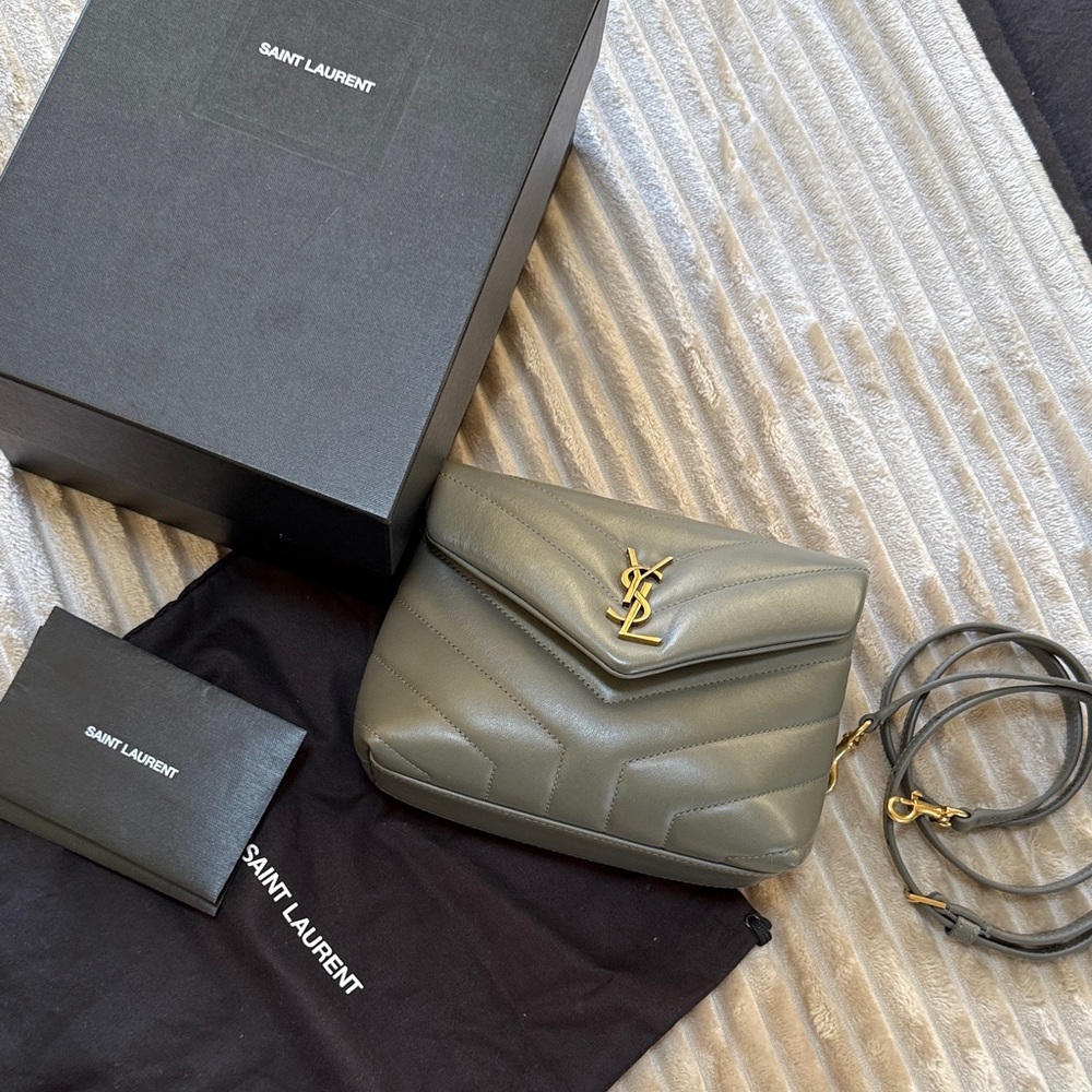 Saint Laurent Green Quilted Toy Loulou Crossbody Bag
